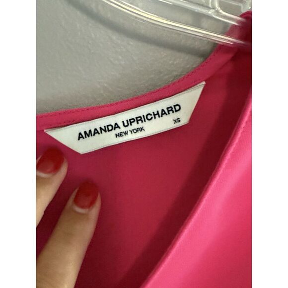 Amanda Uprichard Top Hot Pink Puff Sleeve V Neck Blouse Preppy Barbie Office XS - Picture 5 of 14